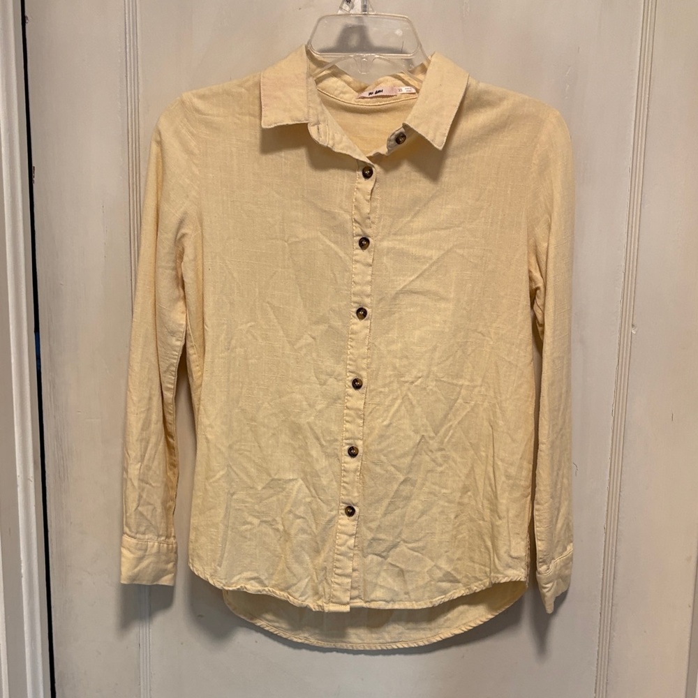 Miami Butter Yellow Linen Blend Button-Up Button Down Xsmall Shirt Xsmall